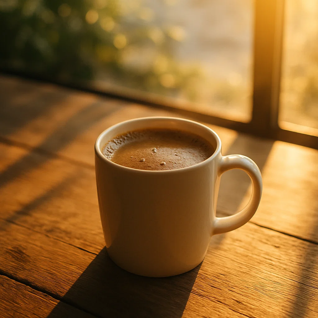 Kaffee im Morgensonnenschein